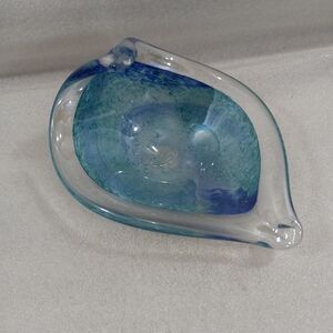 Murano Style Art Glass Bowl Blue Green Swirl